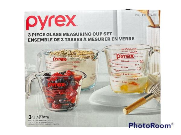 New PYREX 3-Piece Glass Measuring Cup Set - Includes 1, 2 & 4 Cup Containers