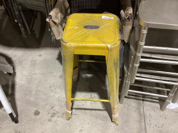 Lot # 2294 Flash Furniture Kai Commercial Grade 30" High Backless Distressed Yellow Metal Indoor-Outdoor Barstool