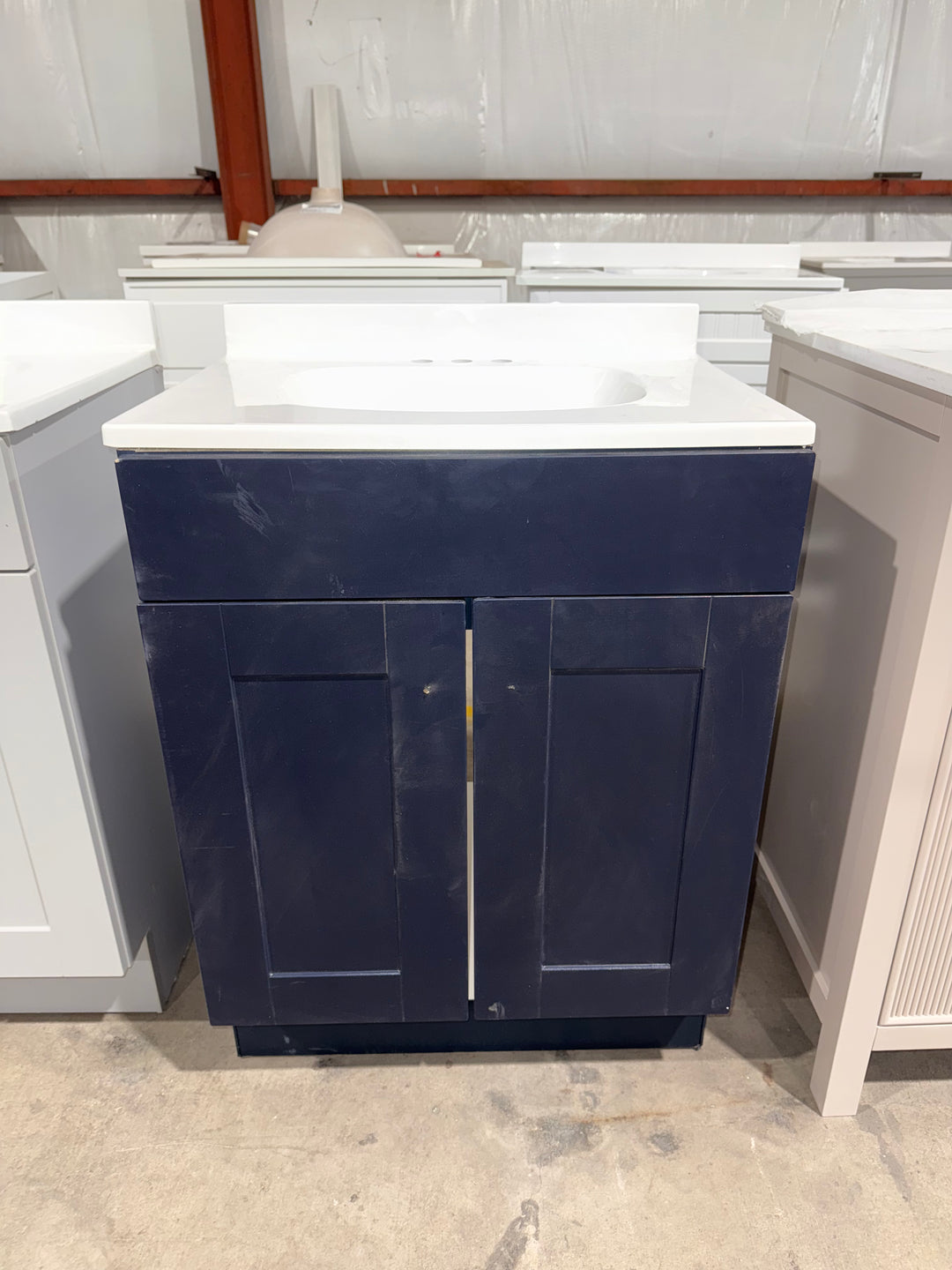 Project Source Dover 24-in Navy Blue Single Sink Bathroom Vanity with White Cultured Marble Top (Damaged)