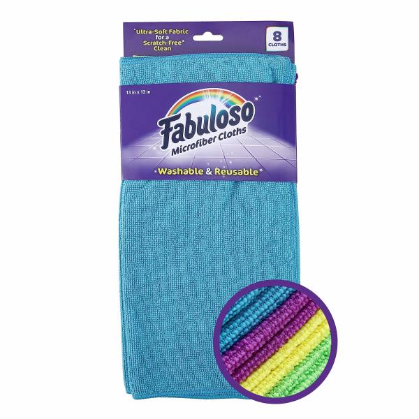 Lot # 593 Fabuloso Microfiber Cleaning Cloths, Rainbow - Lint-Free, Scratch-Free Cleaning Cloths for Surfaces and Wood Furniture - Dustless Cloth for Bold and Bright Cleaning Experience, 8 Count