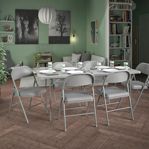 Lot # 2180 Gray Standard Indoor Folding Chair with Padded Seat