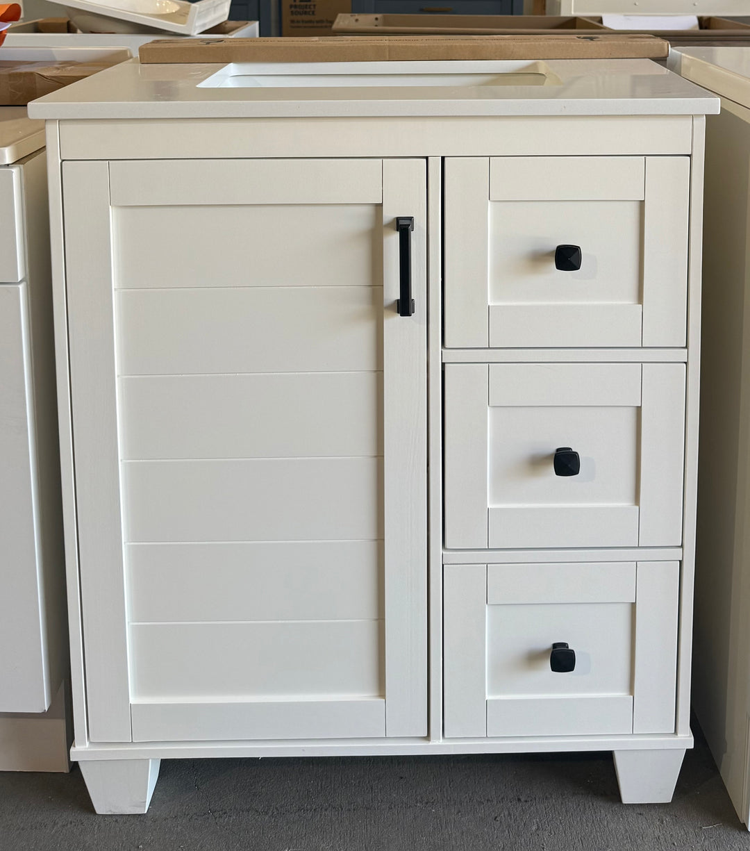 allen roth Rigsby 30-in White Undermount Single Sink Bathroom Vanity with White Engineered Marble Top (damaged)
