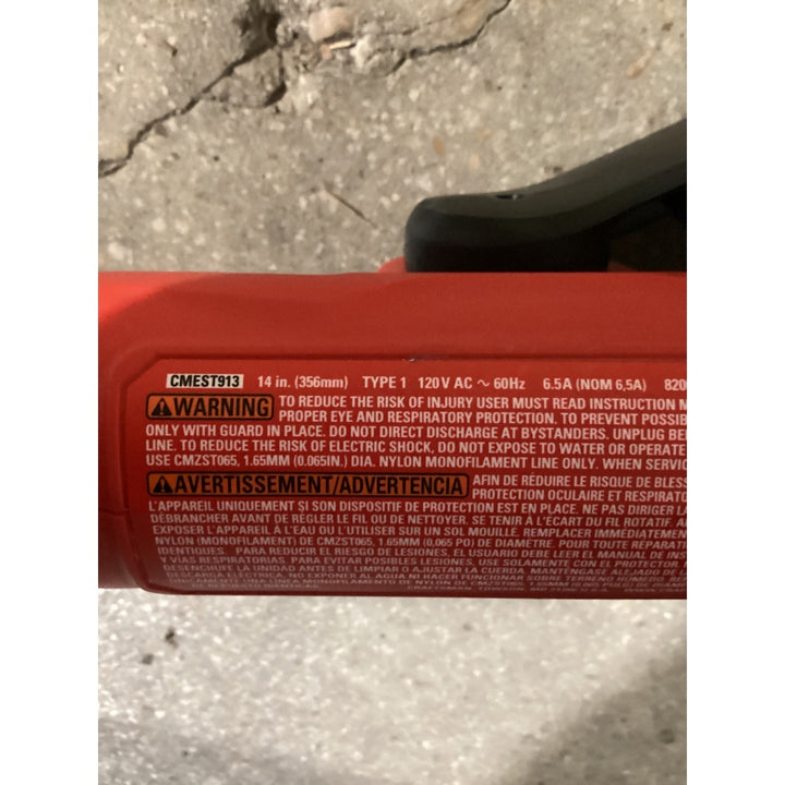Lot # 1289 CRAFTSMAN Electric String Trimmer CMEST913 - 14-inch Cutting Swath, 6.5 Amp Corded, Red and Black
