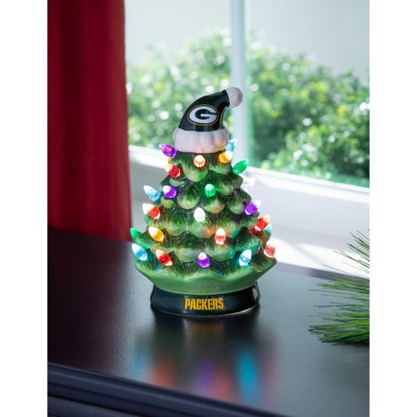 Lot # 1360 Team Sports America NFL Green Bay Packers Ceramic Christmas Trees That Light Up | 8 LED Vintage Christmas Tree | Officially Licensed Team Logo | Christmas Tabletop Decorations for Home