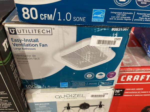 Lot # 1505 Utilitech 1.5-Sone 100-CFM White Bathroom Fan $100