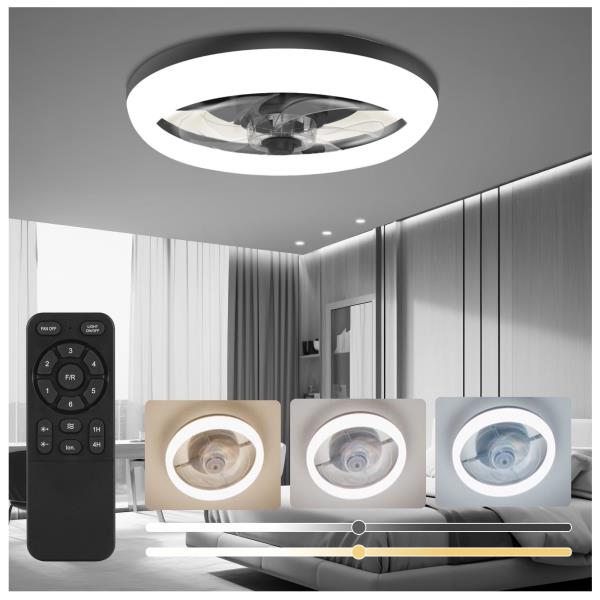 Lot # 1162 CannonX 14” Low Profile Ceiling Fans with Lights and Remote, Modern Fandelier Ceiling Fan with Light, 6 Speeds, 3 Lighting Modes 3500K-5500K, Flush Mount for Bedroom, LED 2200 Lumens, ETL Certified