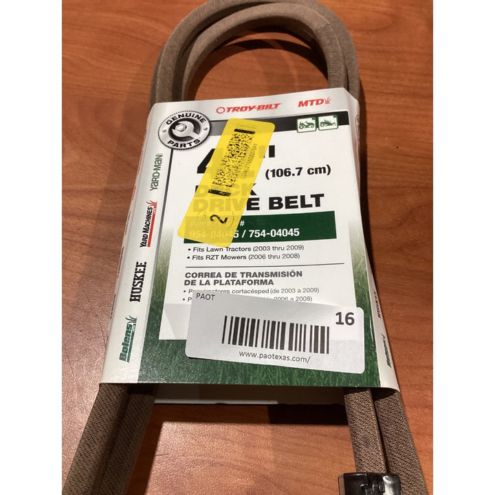 Lot # 16 TROY-BILT Drive Belt MTD 754-04045 Brown $35.00