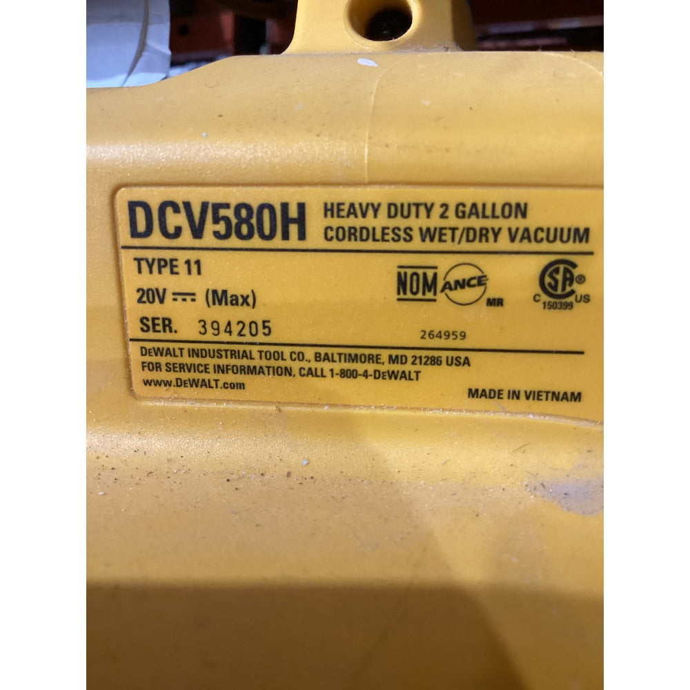 Lot # 1016 DEWALT DCV580H Heavy Duty 2 Gallon Cordless Wet/Dry Vacuum, 20V Max, Yellow/Black, As-Is (Not Working)