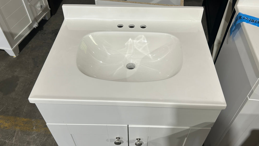 Project Source Dover 24-in True White Single Sink Bathroom Vanity with White Cultured Marble Top (open box)
