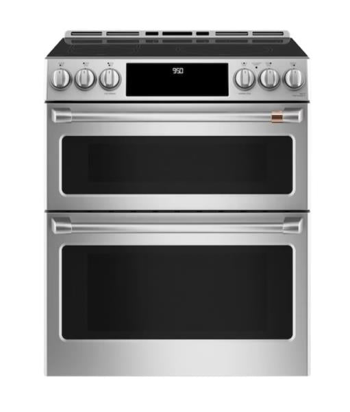 GE Cafe 30-in 5 Burners 4.3-cu ft / 2.4-cu ft Self & Steam Cleaning Air Fry Convection Oven Slide-in Double Induction Range (Stainless Steel)