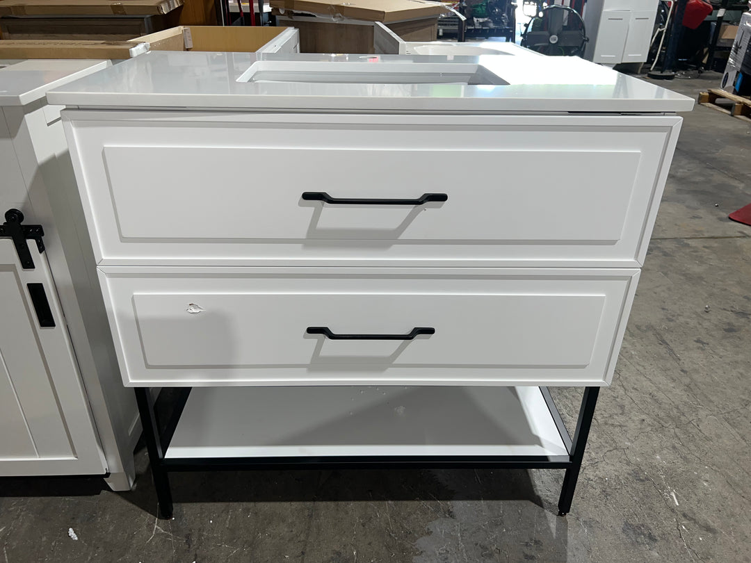 allen + roth Renzo 36-in White Undermount Single Sink Bathroom Vanity with White Top (DAMAGED) (DONT LIST) (MP ONLY)