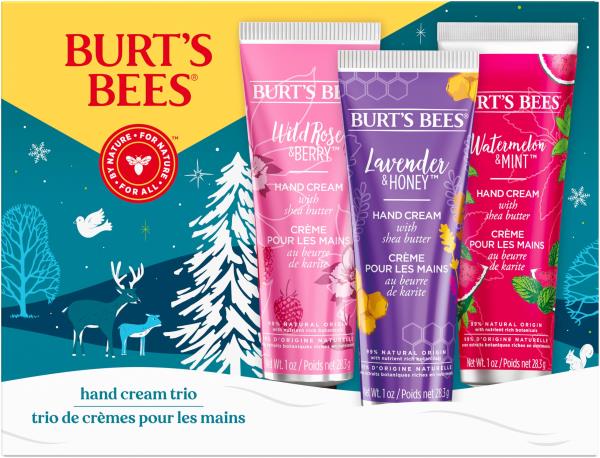 Lot # 404 Burt's Bees Christmas Gifts, 3 Body Skincare Stocking Stuffers, Shea Butter Hand Cream Trio Set - Lavender Honey, Watermelon Mint & Wild Rose Berry (3-Pack)
