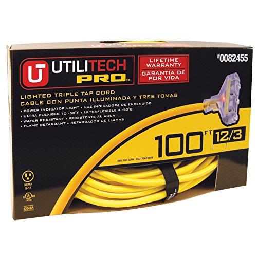 Utilitech Pro 100-ft 15-Amp 120-Volt 3-Outlet 12-Gauge Yellow Outdoor Contractor Extension Cord