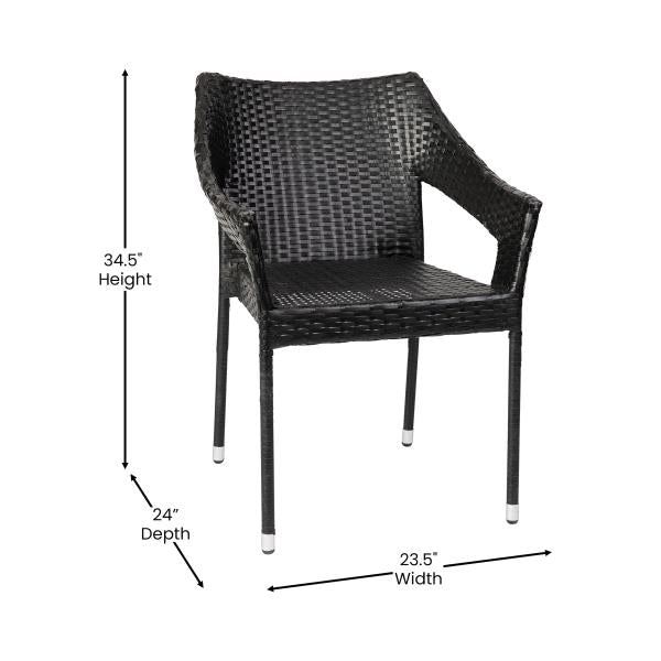 Lot # 2252 Flash Furniture Ethan Commercial Grade Patio Chair, All Weather PE Rattan Wicker Stacking Patio Dining Chair, Black