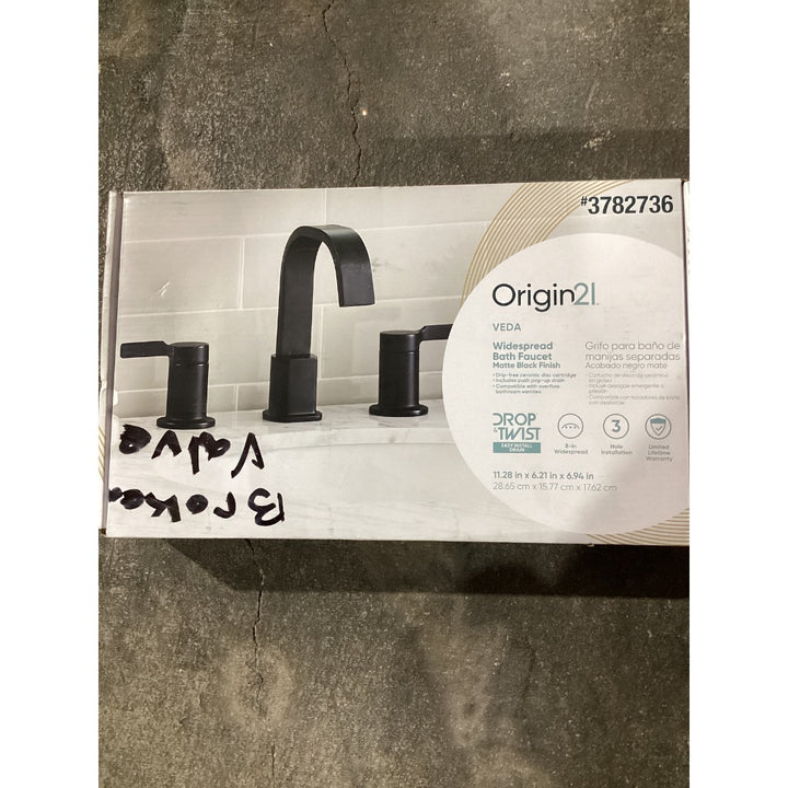 Lot # 1055 Origin21 VEDA Widespread Bath Faucet, Model FW0AC015BL, Matte Black Finish, Drop Twist Installation