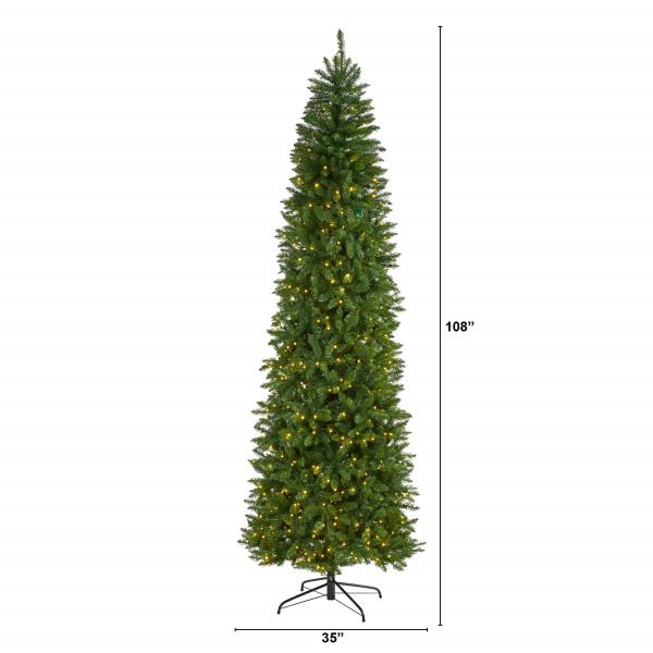 Lot # 1896 Nearly Natural 9ft. Slim Green Mountain Pine Artificial Christmas Tree with 600 Clear LED Lights
