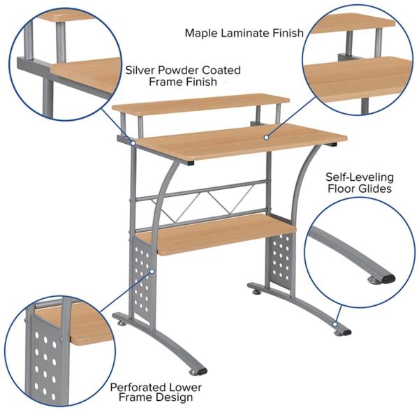 Lot # 1920 Flash Furniture Clifton Maple Computer Desk with Top and Lower Storage Shelves 28 Inch
