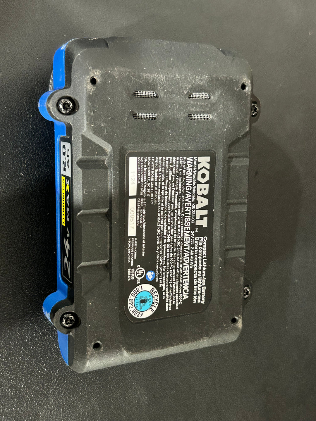 Kobalt 24 -Volt 1 -Pack Lithium ( 2 Ah Battery ) (used)