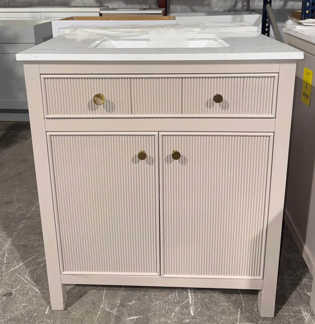 allen + roth Sandbanks 30-in Flaxen Greige Undermount Single Sink Bathroom Vanity with White Engineered Stone Top Damaged