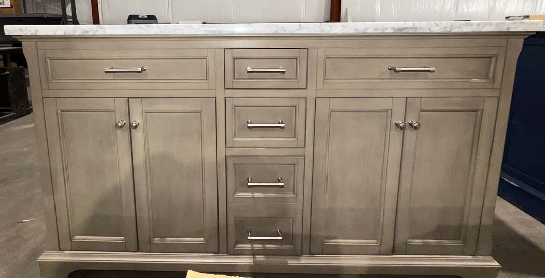 allen + roth Roveland 60-in Smokewood Undermount Double Sink Bathroom Vanity with Natural Carrara Natural Marble Top (Open Box)