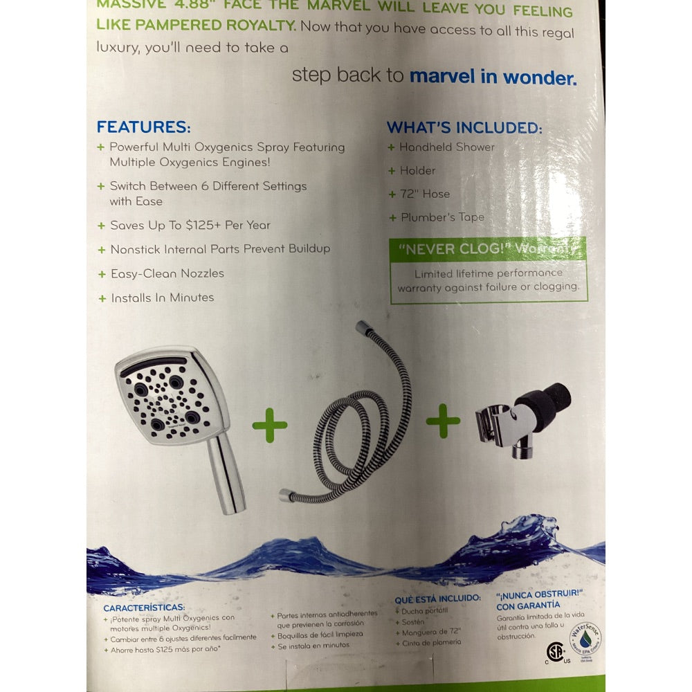 Lot # 1068 Oxygenics 1068 Handheld Shower - Oxygen-Infused Water, 6 Settings, Waterfall, 72 inch Hose, Chrome Finish