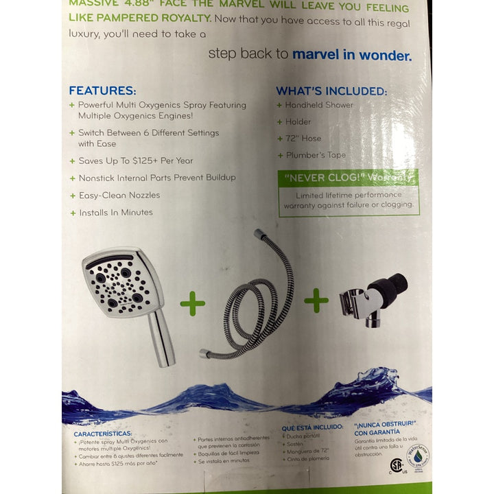 Lot # 1068 Oxygenics 1068 Handheld Shower - Oxygen-Infused Water, 6 Settings, Waterfall, 72 inch Hose, Chrome Finish