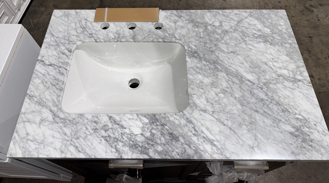 allen + roth Roveland 36-in Deep Walnut Undermount Single Sink Bathroom Vanity with Carrara Natural Marble Top (open box)