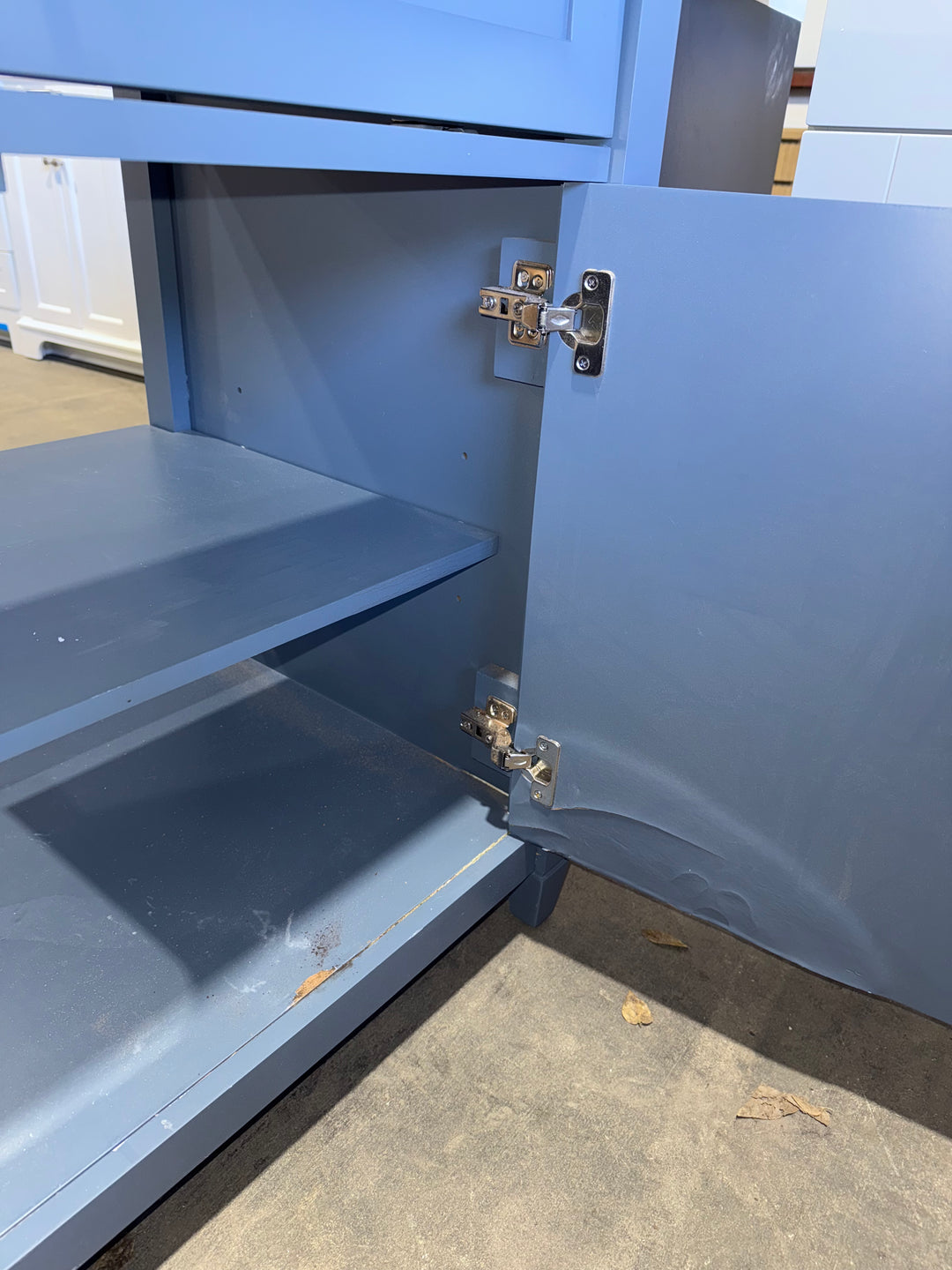 allen + roth Lancashire 30in Chambray Blue Single Sink Bathroom Vanity w White Stone Top (DAMAGE)