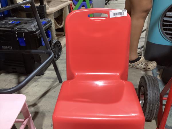 Lot # 2075 Flash Furniture Red Plastic Stackable School Chair with Carrying Handle and 11'' Seat Height