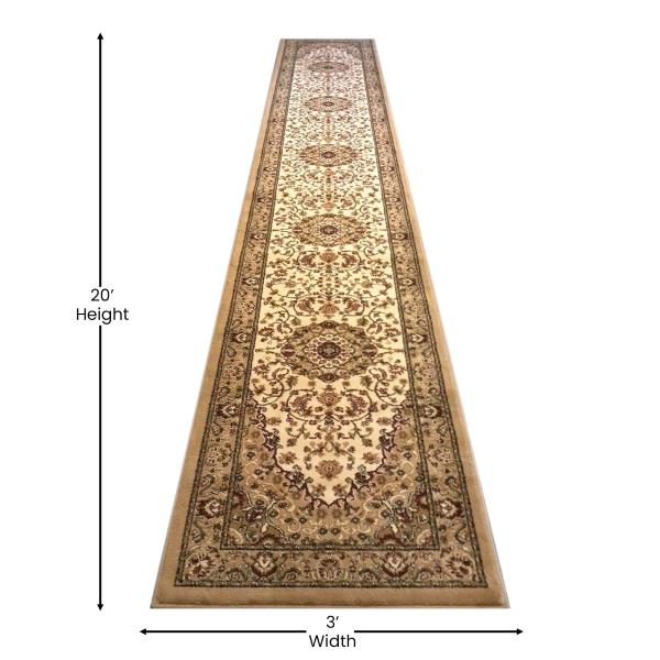 Lot # 1981 Flash Furniture Mersin Collection Persian Style Area Rug - Olefin Ivory Non-Shedding Fibers - 3' x 20' - Jute Backing - for Hallway, Entryway, Bedroom, Living Room
