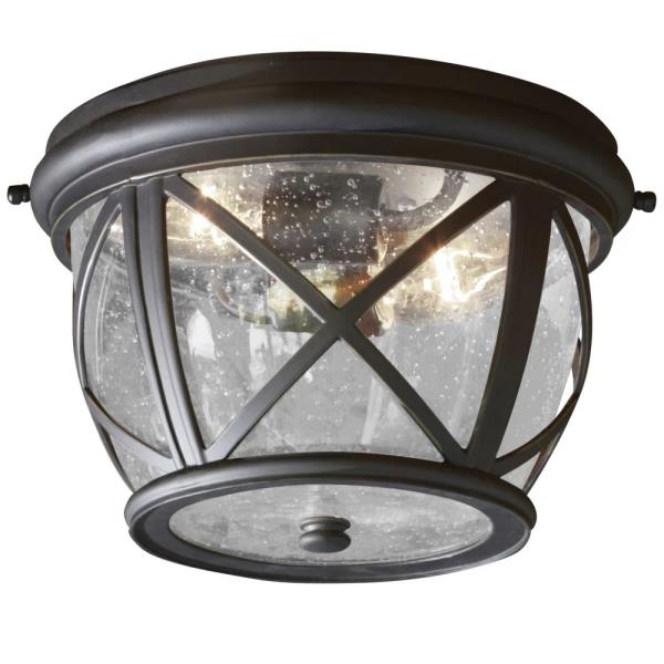 allen + roth Castine 1-Light 10.88-in Antique Bronze Indoor/Outdoor Flush Mount Light (open box)