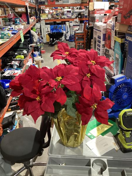 Lot # 1989 Northlight Red Artificial Christmas Poinsettia with Gold Tone Wrapped Pot - Red