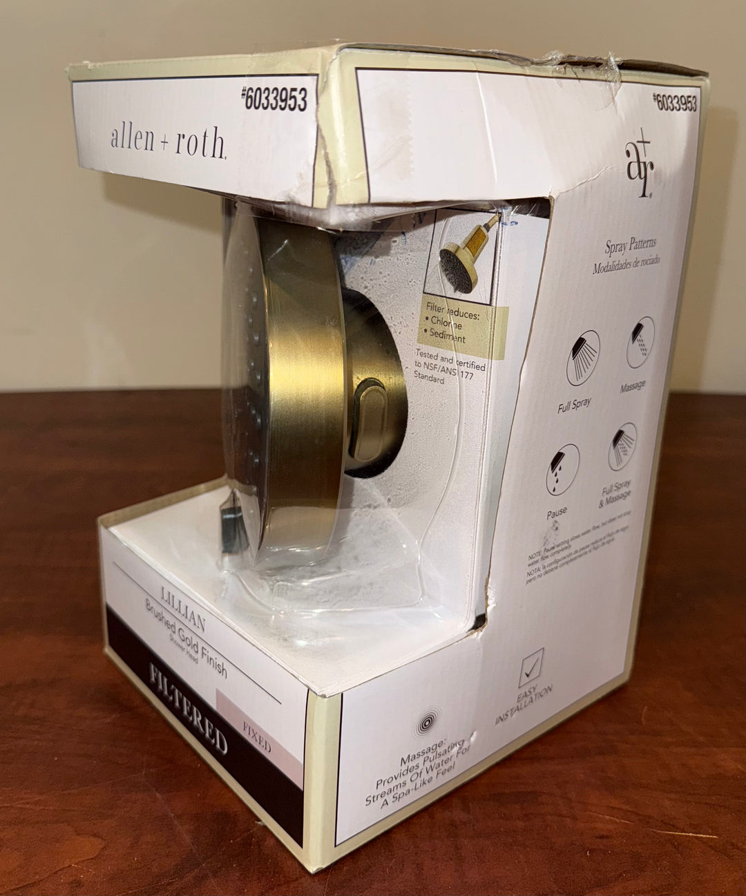 allen + roth Lillian 4 -Spray Brushed Gold 5.91-in Round Filtered Shower Head