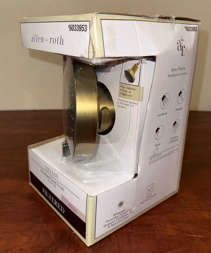 allen + roth Lillian 4 -Spray Brushed Gold 5.91-in Round Filtered Shower Head