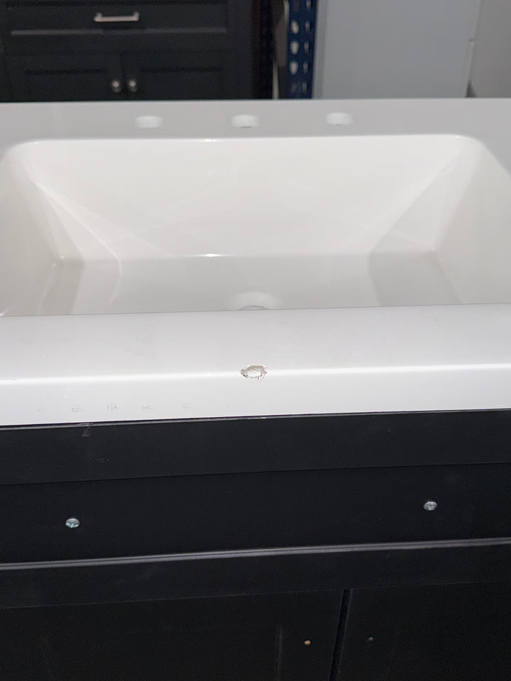 Style Selections Cauley 60-in Black Double Sink Bathroom Vanity with White Cultured Marble Top Damaged