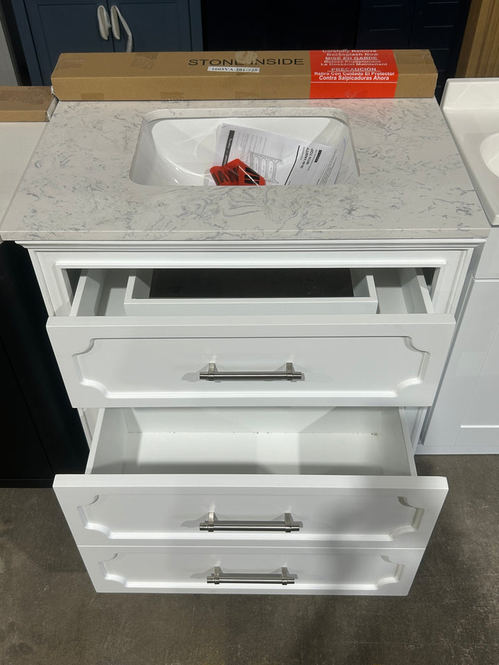 allen + roth Helena 30-in White Undermount Single Sink Bathroom Vanity with Carrara Engineered Marble Top (open box)