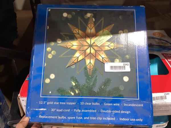 Lot # 1542 Northlight Lighted Geometric Frosted Star Christmas Tree Topper, 12.5", Gold