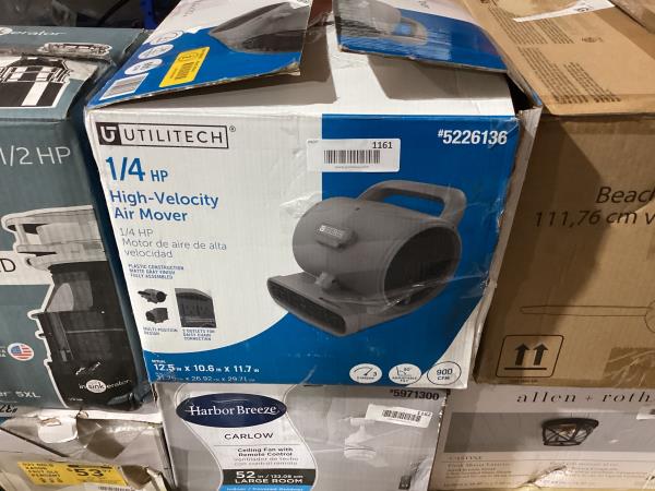 Lot # 1161 Utilitech 1/4 HP Stackable Air Mover Blower $129
