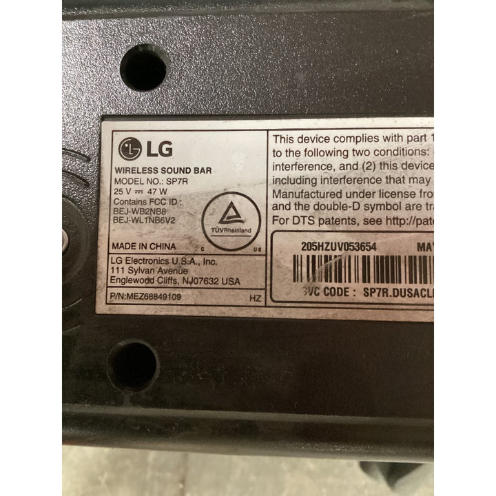 Lot # 1058 LG SP7R Wireless Sound Bar - MERIDIAN Advanced Audio, HDMI, DTS, Hi-Res Audio, 7.1 Ch with Rear Speaker Kit, AI Sound Pro - New