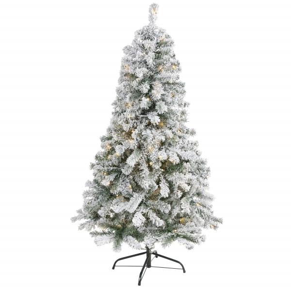 Lot # 1893 Nearly Natural 5ft. Flocked Rock Springs Spruce Artificial Christmas Tree with 150 Clear LED Lights