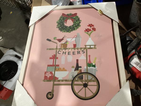 Lot # 328 Chic Christmas Cocktail Cart LED Accented Framed Wall Art, Multicolor