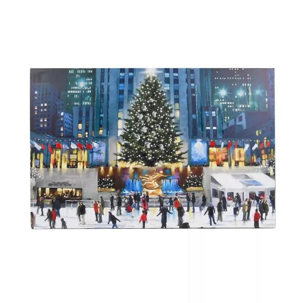 Lot # 2201 New York Ice Skating Winter Scene LED Light-up Canvas Wall Art, Multi