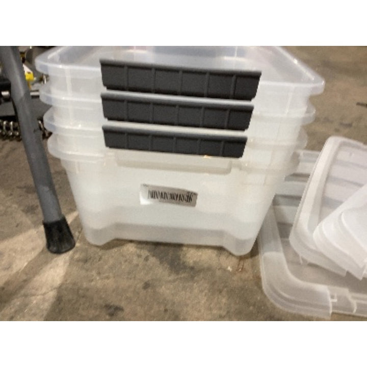 Lot # 476 Clear 4-Pack Storage Bins 12.9-Qt - $30.00