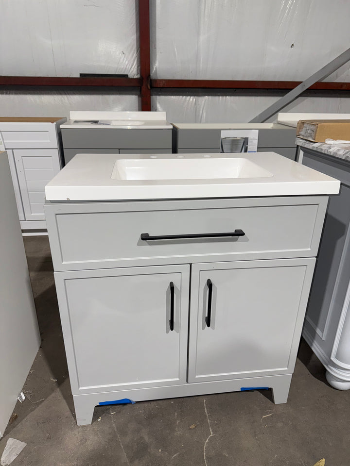Style Selections Potter 36-in Light Gray Single Sink Bathroom Vanity with White Cultured Marble Top (damaged)