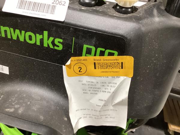 Lot # 2062 Greenworks Pro pressure washer $329