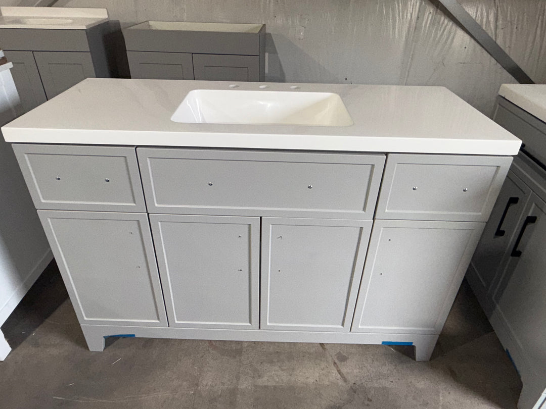 Style Selections Potter 48-in Light Gray Single Sink Bathroom Vanity with White Cultured Marble Top (OPEN BOX)