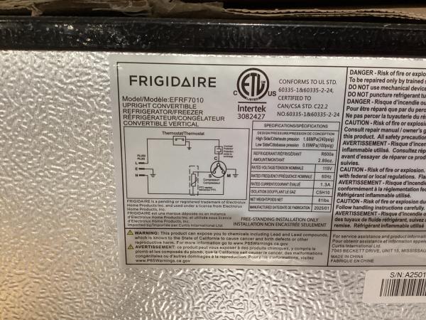 Lot # 2243 Frigidaire Refrigerator 7-cu Upright Freezer $330