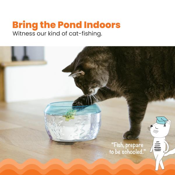 Lot # 410 Catstages Meow-smerizing Fish Bowl for Cats with Two Water Cat Toys, Electronic Swimming Fish and Floating Turtle Included, Blue