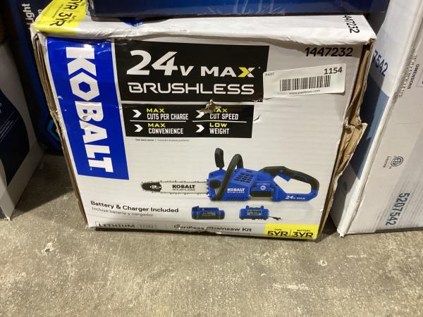 Lot # 1154 Kobalt 24V Lithium ion Cordless Chainsaw $189