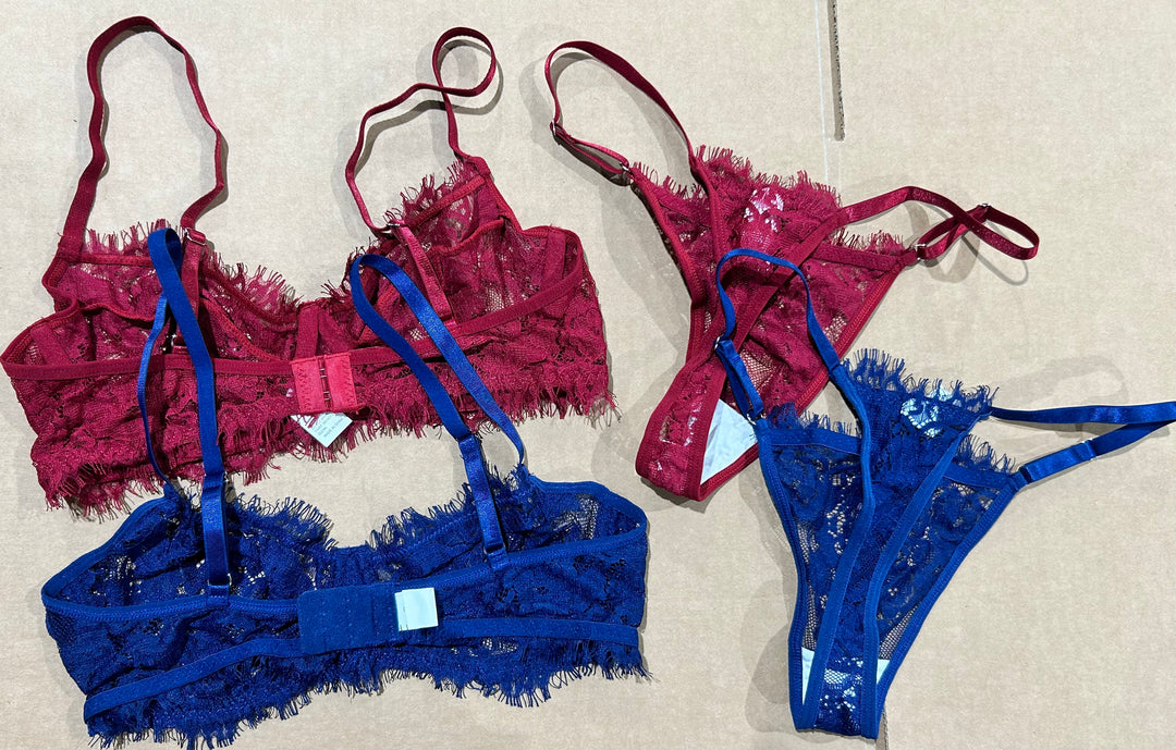 Burgundy & Blue Lace Bralette& Thong Sets, Size S (new)